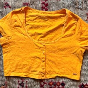 Savage Yellow Button-Front Crop Top